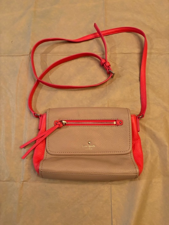 kate spade Handbags - kate spade Taupe and Bright Pink Pebbled Leather Crossbody
